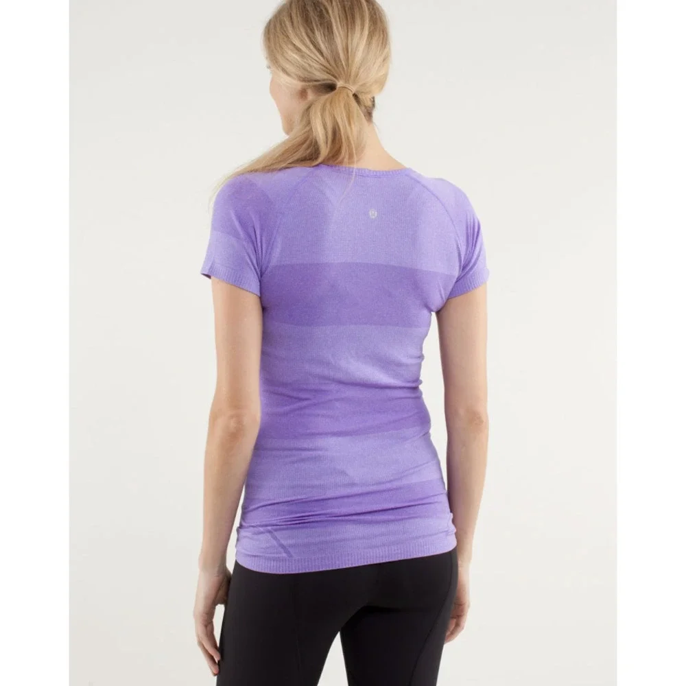 Lululemon Run Swiftly V Neck Short Sleeve Top Purple 8